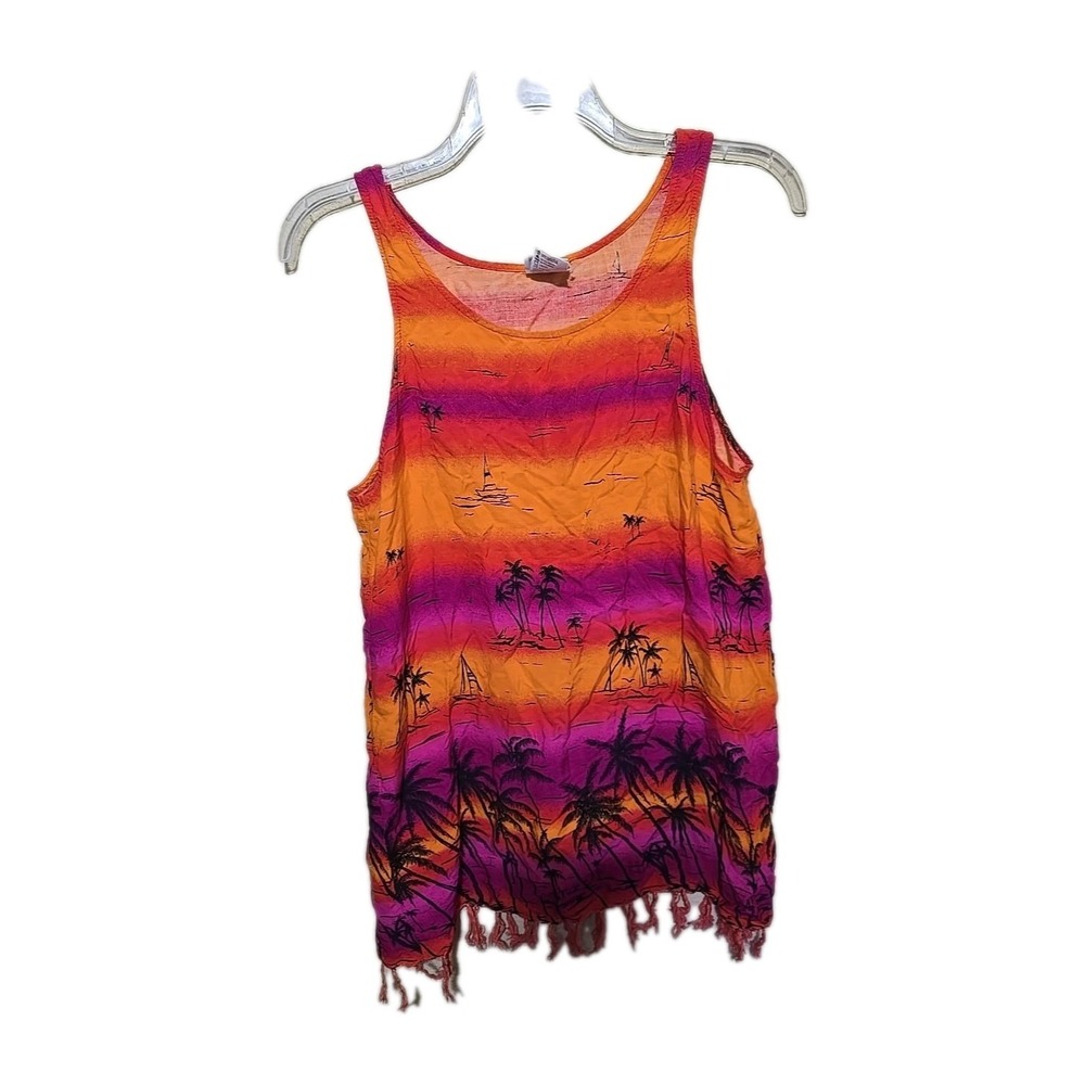 Beach Capana Orange Ombre Tropical Fringe Swim Cover Swimwear Womans Size Large